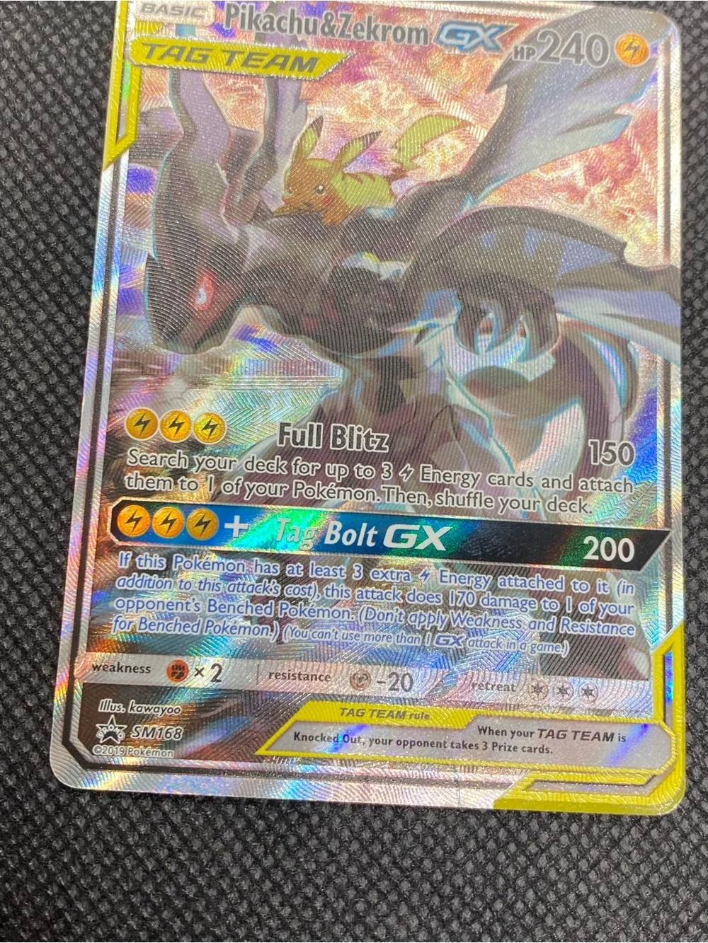 Pokemon Pikachu & Zekrom GX Tag Team Card - Yellow, Silver, Black